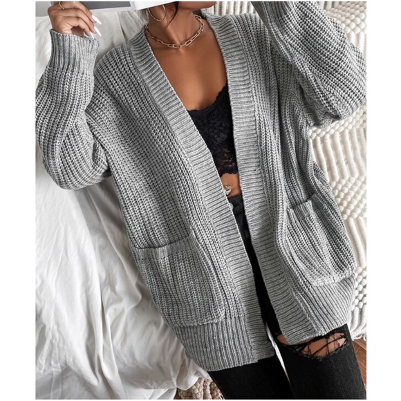 Grey Cozy chunky knit open front cardigan - Picture 2 of 3